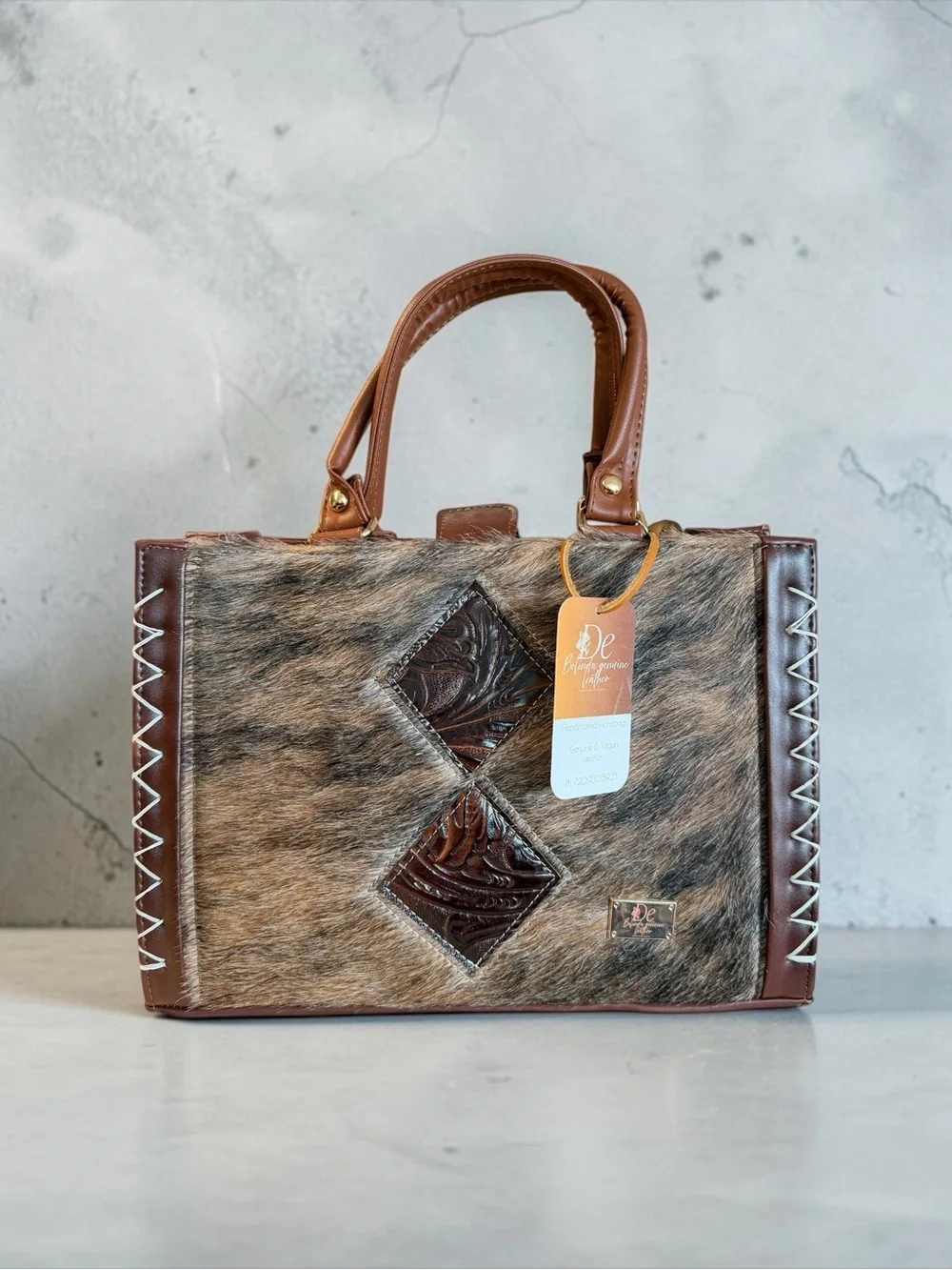 Brown Hair-on-Hide Leather Briefcase Tote